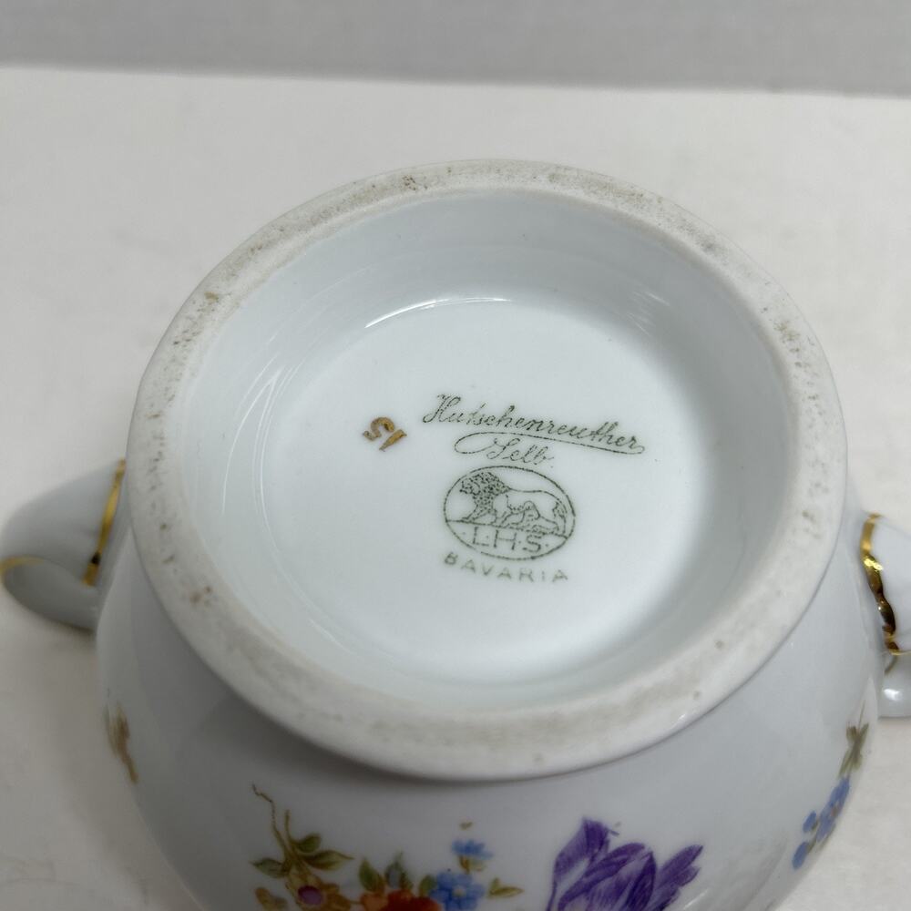 Empress Dresden Flowers Porcelain Creamer & Sugar Hutschenreuther Serb Bavaria - Picture 9 of 16